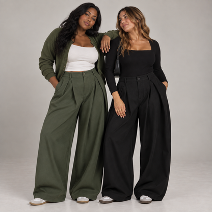 Plissé | Pantalon Large Taille Haute